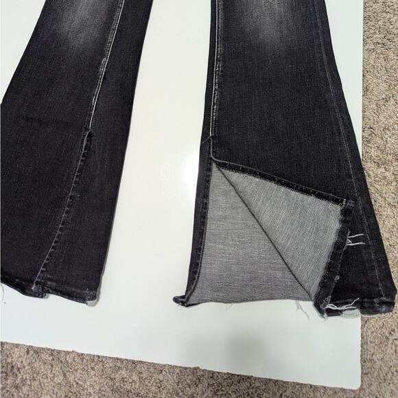 Flying Monkey Mid-Rise Flare Stretch Jeans Wind Snap Faded Chewed Hem Ripped 26 - Picture 3 of 5